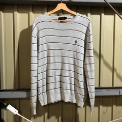 1054 POLO RALPH LAULEN セーター グレー M ポロラルフローレン ニット コットン ワンポイント 刺繍ロゴ ポロポニー ボーダー柄 古着卸 アメリカ仕入