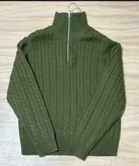 服 ケーブルニット ハーフネック グリーン ジップアップセーター (m)