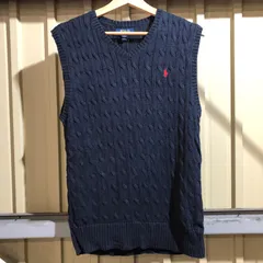 1055 POLO RALPH LAUREN セーターベスト ネイビー L ポロラルフローレン ニット ケーブル編み コットン ワンポイント 刺繍ロゴ ポロポニー 古着卸 アメリカ仕入