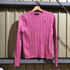 1056 POLO RALPH LAUREN セーター ピンク M ポロラルフローレン ニット ケーブル編み ワンポイント 刺繍ロゴ ポロポニー コットン 古着卸 アメリカ仕入