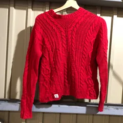 1057 POLO RALPH LAUREN セーター レッド L ポロラルフローレン ニット ケーブル編み コットン ウール 古着卸 アメリカ仕入