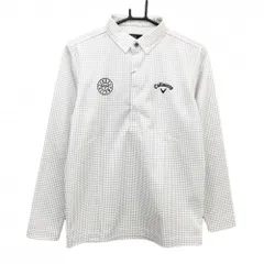 【新品】キャロウェイ 長袖ポロシャツ 白×グレー 千鳥格子 ボタンダウン 裏微起毛  メンズ M ゴルフウェア Callaway