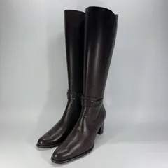 美品◯ ing イング ロングブーツ ブラウン サイドジップ プレーントゥ 23.5