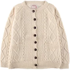 古着 STANDUN HAND KNIT ハンドニット フィッシャーマンアランニットカーディガン レディースM相当/eaa603841