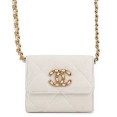 シャネル チェーンウォレット シャネル19 コインパース ラムスキン AP1787 CHANEL 二つ折り財布 白