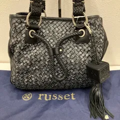 6991　russet ラシット　ハンドバッグ　トートバッグ　ブラック　黒　レザー　編み込みレザー　キューブチャーム　レディース　シンプル　きれいめ