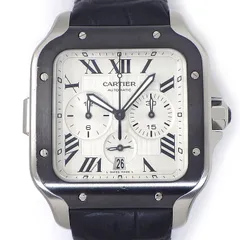カルティエ Cartier 腕時計 サントス XL WSSA0017 デイト クロノグラフ スモールセコンド 夜光インデックス 夜光針 スクエア シルバー文字盤 SS ブラック アリゲーターレザーベルト 自動巻き 【中古】のサムネイル