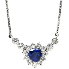 ネックレス ブルーサファイア ダイヤペンダント プラチナシルバー 青 ブルー 【中古】