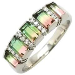 リング 指輪 バイカラートルマリン ダイヤリング プラチナシルバー×ピンク×グリーン ウォーターメロントルマリン  14号【中古】