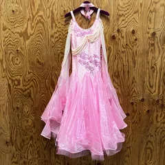 $【値下げ交渉可能】 社交ダンスドレス  パーティドレス ラインストーン ピンク フリル