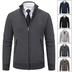 メンズ ニットカーディガン カーディガン 防寒 ジャケット ビジネス 紳士 立て襟 裏起毛 秋物 暖かい ファッション