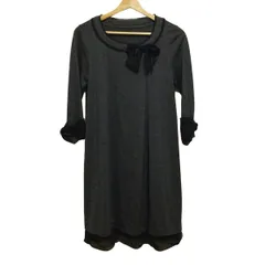 INGEBORG(インゲボルグ) ワンピース サイズ9 M レディース - ダークグレー×黒 クルーネック/七分袖/ひざ丈/リボン