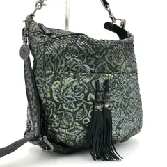 JRA認定【美品】2way バッグ レザー 薔薇柄 花柄 黒 緑 タッセル付