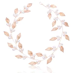 ヘッドドレス ウェディング 髪飾り リーフ パール 結婚式 成人式 卒業式 発表会 演奏会 ヘッドアクセサリー (Gold) [ゴールド]