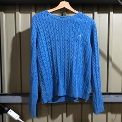 1063 LAULEN RALPH LAUREN セーター 水色 XL ローレンラルフローレン ニット ケーブル編み ワンポイント 刺繍ロゴ コットン 古着卸 アメリカ仕入
