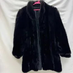 K【ヴィンテージ】毛皮 コート ミンク風 ブラック リアルファー ポケット付き 約Mサイズ