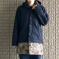 VOO ゴブラン生地付き2wayのモッズコート 肉厚 ミドル丈 ネイビー フード付き デザイナーズブランド 1サイズ