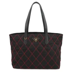 プラダ トートバッグ ロゴ キルティング ナイロン サフィアーノレザー 1BG085 PRADA 黒