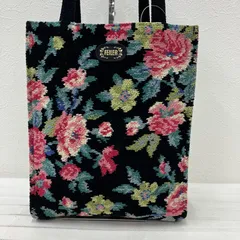 7107　FEILER　feiler　フェイラー　シュニール織り　タオル地　ハンドバッグ　トートバッグ　黒　ブラック　花　花柄　フラワー　縦長　縦型　スクエア型