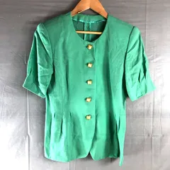 レリアン leilian ジャケット ノーカラー 半袖 肩パッド付き ゴールドボタン グリーン 7サイズ 973137