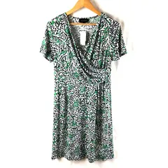 タルボット TALBOTS ワンピース 半袖 花模様 タグ付き 緑 黒 白 Lサイズ 980703