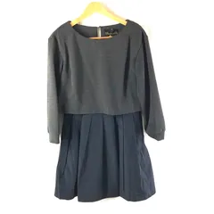 ナノユニバース nano universe broderie&co the 1st floor ワンピース タグ付き 長袖 異素材ミックス 裏地付き チャコールグレー 黒  Fサイズ 980719