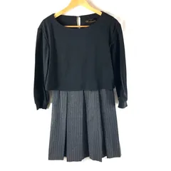 ナノユニバース nano universe broderie&co the 1st floor ワンピース タグ付き 長袖 異素材ミックス ストライプ 裏地付き 黒 グレー Fサイズ 980720