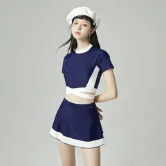 レディース 着痩せ 競泳水着 2点セット 体型カバー セパレートタイプ ビーチウェア 海水浴 温泉 プール 20代~50代 大きいサイズ対応 お洒落デザイン