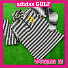 adidas GOLF アディダスゴルフ 長袖 ロゴ刺繍 ボーダー柄 ハーフジップ ゴルフシャツ M