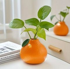 花瓶 レジン製 セラミック オレンジ 壺 果物 みかん フルーツ リビング オフィス 玄関 トイレ カフェ レストラン 図書館 モダン シンプル