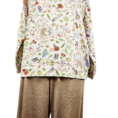 鴨居羊子パジャマ 新品未使用‼️TUNIC 秋物長袖 トレーナーパジャマ アーモンド接結リーフキャラ 43408 日本製 ベージュ色