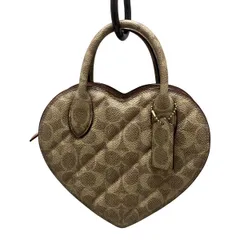 COACH(コーチ) ハンドバッグ ハート バッグ・シグネチャー キャンバス・キルティング CU858 ブラス(ベージュ)×タン(ブラウン)