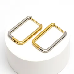 バイカラー スクエアフープピアス｜サージカルステンレス316L 約20×13mm・太さ2mm【ste134】