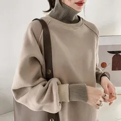 トレーナー ハイネック トップス カットソー 長袖 レディース カジュアル 秋服 冬服 厚手 体型カバー おしゃれ プルオーバー きれいめ おし