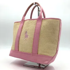 ポロラルフローレン ラフィア調 ミニトートバッグ ピンク 馬刺繍
