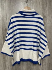 Alma Design アルマデザイン ボーダー タートルネック ワイド ニット セーター sizeM/白ｘ青 ◆■ レディース