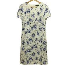 RalphLauren(ラルフローレン) ワンピース サイズ8 M レディース - 白×ネイビー クルーネック/半袖/ひざ丈/レース