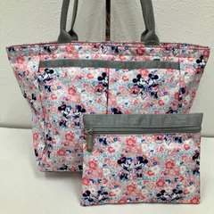 7058　LeSportsac レスポートサック　トートバッグ　ハンドバッグ　スプリングフリング　ディズニー　DISNEY　コラボ　ミッキー　ミニー　ミキミニ　ピンク　グレー　花柄　レディース　ポーチ付き　Mickey　Minnie