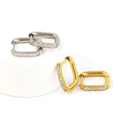 スクエアジルコニア フープピアス｜サージカルステンレス316L・ゴールド／シルバー【ste111】