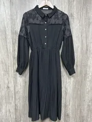 OLIVE des OLIVE レース お呼ばれ プリーツ Aライン ワンピース sizeF/黒 ◆■ レディース