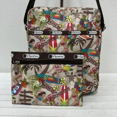7090　良品　LeSportsac　レスポートサック　ハワイ限定　グアム限定　Sufer Chick　サーファーチック　エドナ　ショルダーバッグ　肩がけ　斜めがけ　ベージュ　ハワイアン　ロコガール　サーフィン　サーフボード　ハイビスカス　ポーチ付き