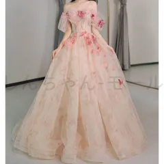 イブニングドレス ウェディングドレス 二次会 フレア Aライン 花びら コサージュ オフショルダー 演奏会 花嫁 白 ワンピース パーティード