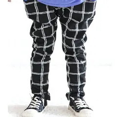 Bee【♪クーポン利用で20％OFF♪】テーパードパンツ◇格子ブラック◇韓国子供服 韓国子ども服 韓国こども服 キッズ 女の子 男の子 90 100 110 120 130 140 150