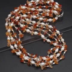 J854 淡水真珠 パール 瑪瑙 メノウ ネックレス 4連 シルバー デザイン 6月誕生石