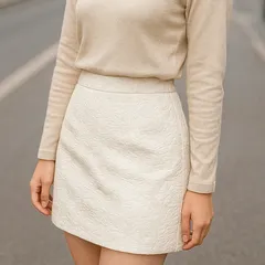 H&M＊ジャカードミニスカート　アイボリー　上品シルエット　38　タイト