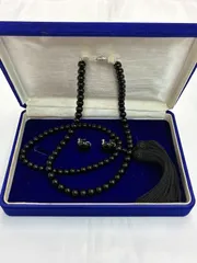 N 最終値下げ中【ヴィンテージ】ネックレス 数珠 ブレスレット イヤリング まとめ ブラックカラー シルバー silver 外箱付