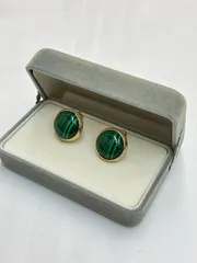 N 最終値下げ中【ヴィンテージ】イヤリング ゴールドカラー グリーンカラー 緑 ストライプ 外箱付