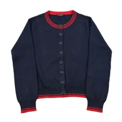 00’s MON AMI PIERLOT モナミピエルロ  ライン入りクルーネックコットンカーディガン フリーサイズ ネイビー / レッド（ジャンク商品）