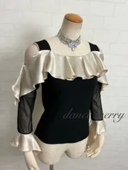 【MERRY】新品　M-L　新品　社交ダンス　トップス　黒　ベージュ　サテン　パソ　ラテン　2814