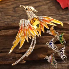 鳳凰 ブローチ 開運 風水 幸運 鳥 金運アップ コート ピン アクセサリー レディース メンズ 七宝焼 クリスタル ラインストーン プレゼント ギフト ペンダント フェニックス 朱雀